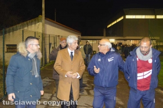 Tarquinia - Gianni Rivera rappresentanti dell'Asd-Tarquinia Calcio Massimiliano Coluccio, Renzo Bonelli e il- presidente Marco-Bellucci