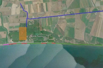 Tarquinia - La mappa d'accesso a Spinicci (in viola il tratto interdetto)