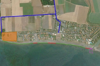 Tarquinia - La mappa d'accesso al Voltone (in viola il tratto interdetto)