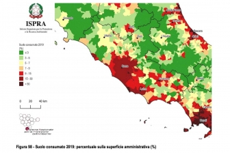 Rapporto Ispra-Snpa - Suolo consumato 2019: percentuale sulla superficie amministrativa (%)