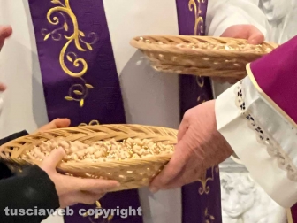 Viterbo - La messa prenatalizia alla basilica della Quercia - Il vescovo benedice i bambinelli