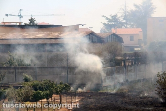 Viterbo - Vasto incendio al cimitero San Lazzaro - L'intervento dei soccorritori