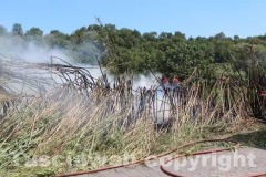 Canneto e sterpaglie a fuoco in strada Bagni