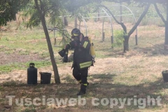 Canneto e sterpaglie a fuoco in strada Bagni
