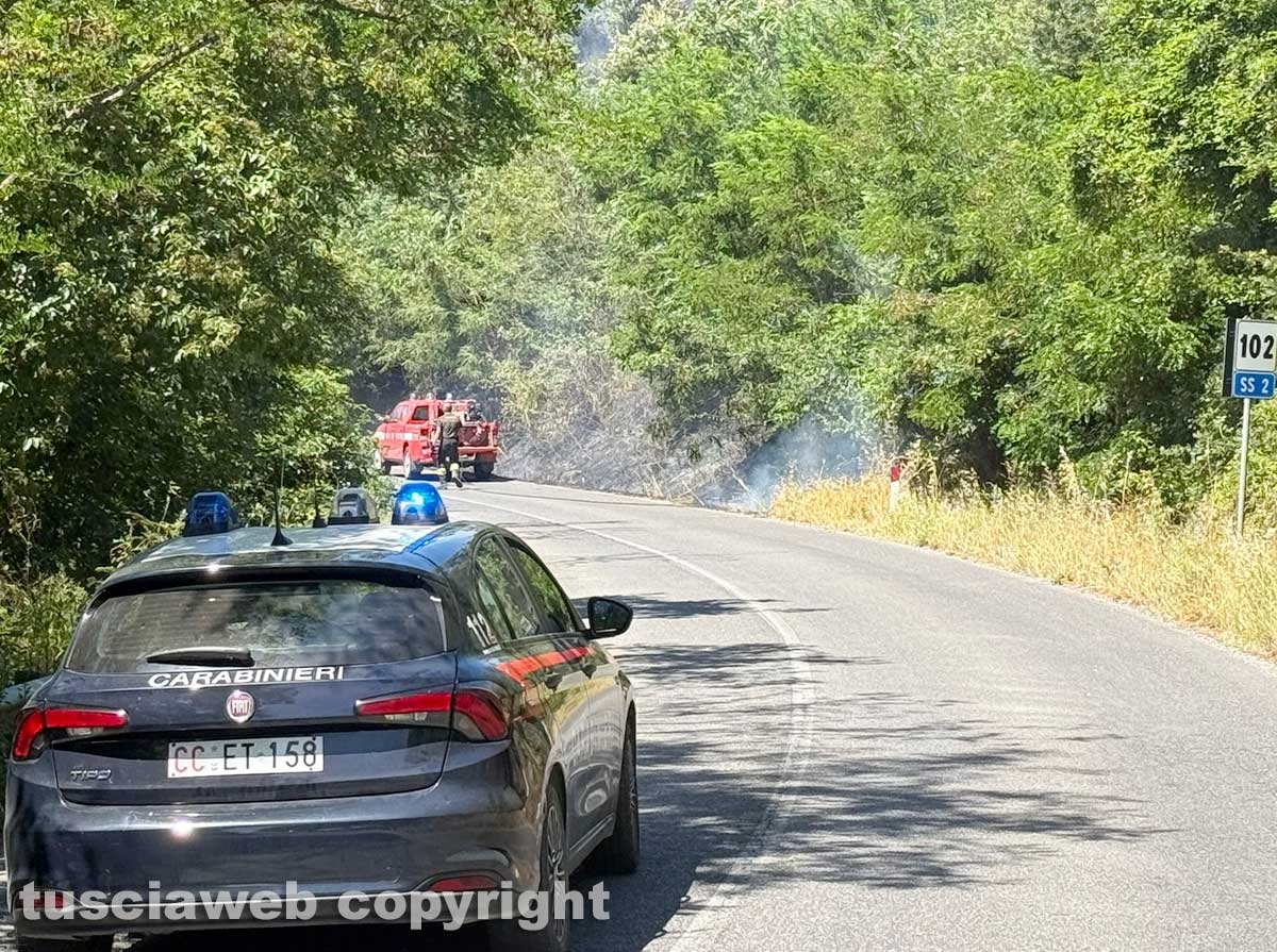 Vasto incendio lungo la strada statale 2 Cassia, nel tratto che da Montefiascone conduce verso Bolsena