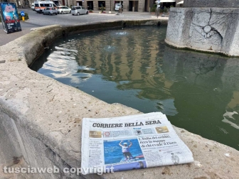 Viterbo - Melma, immondizia, vespe nelle vasche della fontana del Vignola a piazza della Rocca - Foto realizzata il 5 agosto 2024 alle ore 12,57 minuto più minuto meno
