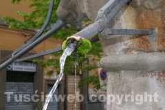 La fontana di piazza san Faustino tra crepe e melma