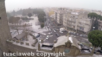 Neve nella zona di piazza della Rocca vista col drone