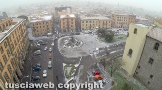 Neve nella zona di piazza della Rocca vista col drone