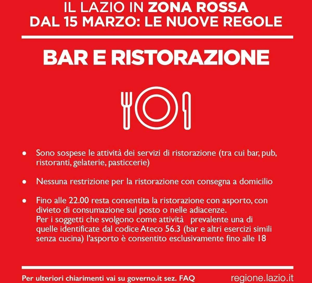 Lazio in zona rossa - Le nuove regole