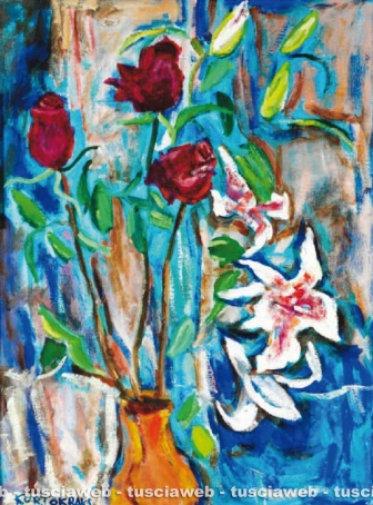 Tuscania - Una delle opere rubate di Rudolf Kortokraks - Rose e lilium 1990