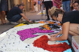 Bolsena - L'infiorata dagli ultimi ritocchi all'effetto finale