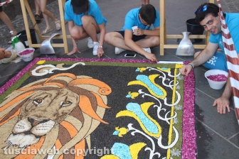 Bolsena - L'infiorata dagli ultimi ritocchi all'effetto finale
