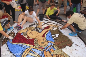 Bolsena - L'infiorata dagli ultimi ritocchi all'effetto finale