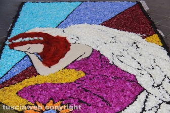 Bolsena - L'infiorata dagli ultimi ritocchi all'effetto finale