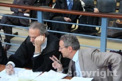 Le immagini del processo Cev - L\'ex sindaco di Viterbo Giancarlo Gabbianelli, tra gli imputati, insieme al suo avvocato Massimo Rao Camemi