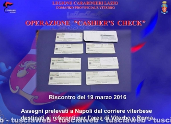 Viterbo - Operazione Cashier's check