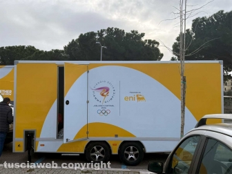 Viterbo - I camion del viaggio della fiamma olimpica a piazza del Sacrario