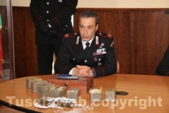 Il maresciallo Angelo Failla, comandante dei carabinieri di Bagnaia con la droga sequestrata