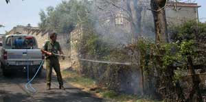 Un guardiaparco spegne un incendio