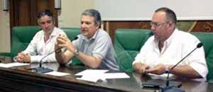 Il sindaco Roberto Mancini, il presidente della Provincia Meroi e l'assessore Bianchini