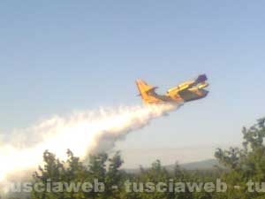 Un canadair in azione su un incendio tra Bassano in Teverina e Orte