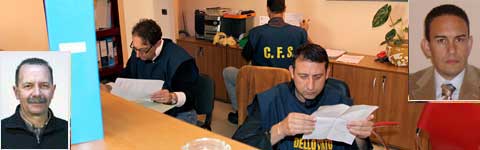 Gli accertamenti della forestale - In basso a sinistra l'assessore Luciano Cardoni e in alto a destra il sindaco Adriano Santori