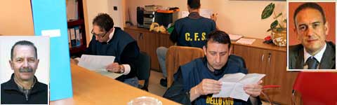 Gli accertamenti della forestale - In basso a sinistra l'assessore Luciano Cardoni e in alto a destra il sindaco Adriano Santori