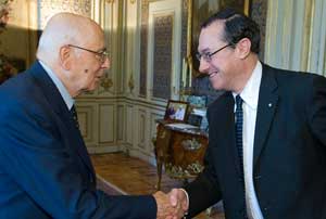 Il rettore dell'Università della Tuscia Mancini e il capo dello Stato Napolitano
