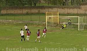 Uno dei gol di Flaminia-Viterbese