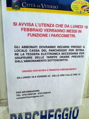 L'avviso per i parcheggiatori