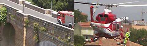 I vigili del fuoco intervengono sul ponte Clementino