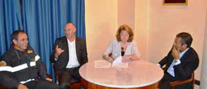 Da sinistra il rappresentante dei vigili del fuoco, il sindaco Mazzola, il prefetto Scolamiero e il presidente Monti