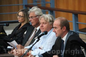 Daniele Cortese, imputato al processo, accanto al suo avvocato Giovanni Labate