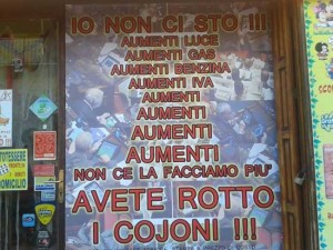 Il cartello esposto nella cartolibreria di Corchiano