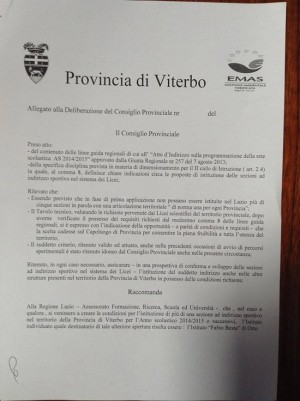 La raccomandazione della Provincia di Viterbo