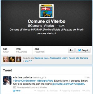 Il profilo Twitter del comune di Viterbo