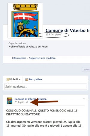 Il profilo facebook del Comune di Viterbo