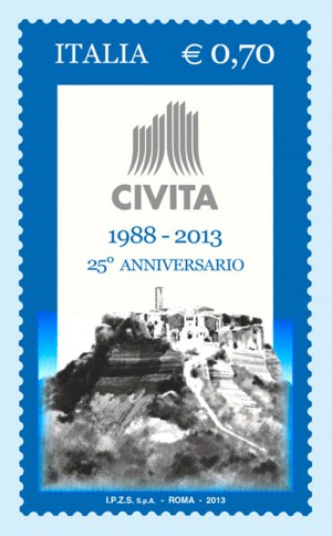 Il francobollo celebrativo dell'associazione Civita 