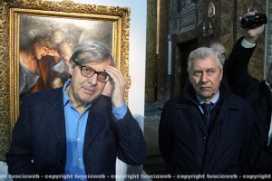 Vittorio Sgarbi e Leonardo Michelini alla chiesa del Gonfalone