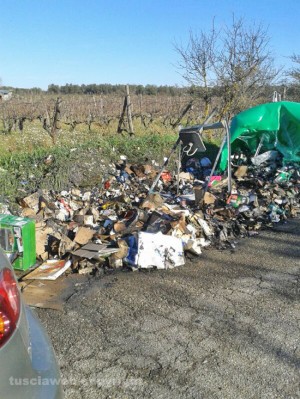 Strada Freddano -  Il cassonetto incendiato e i residui sparsi