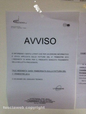 L'avviso di Talete appeso negli uffici