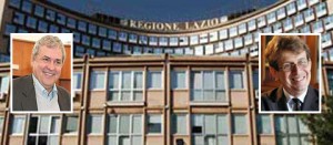 La sede della Regione Lazio; nei riquadri, da sinistra: Luigi Macchitella e Francesco Ripa Di Meana