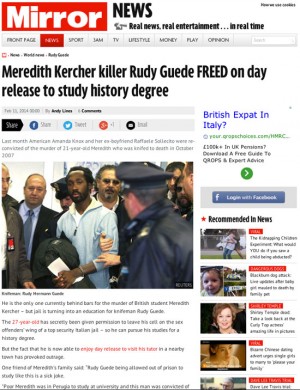 Il Daily Mirror con la notizia su Guede