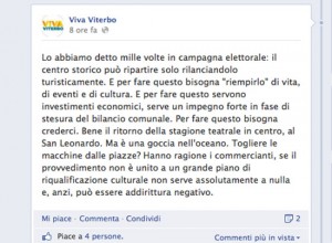 Il post pubblicato sulla pagina Facebook di Viva Viterbo
