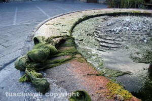Fontana a piazza del Gesù ricoperta di melma