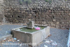 Fontana a piazza di porta san Pietro con rifiuti e melma