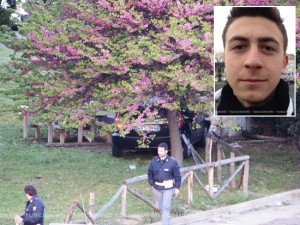 Tarquinia - Un'immagine dell'incidente e nel riquadro Luca Perugini
