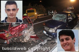 Il frontale sulla superstrada e nei riquadri Andrea Agostini e Paolo Aquilani