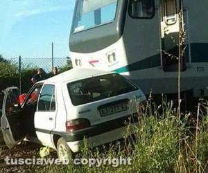 Civita Castellana - L' auto travolta dal treno in via Catalano
